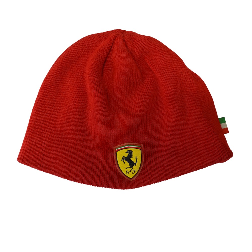 Vintage 90s Ferrari Puma Beanie Mens OS Red Scuderia Racing Knit Hat